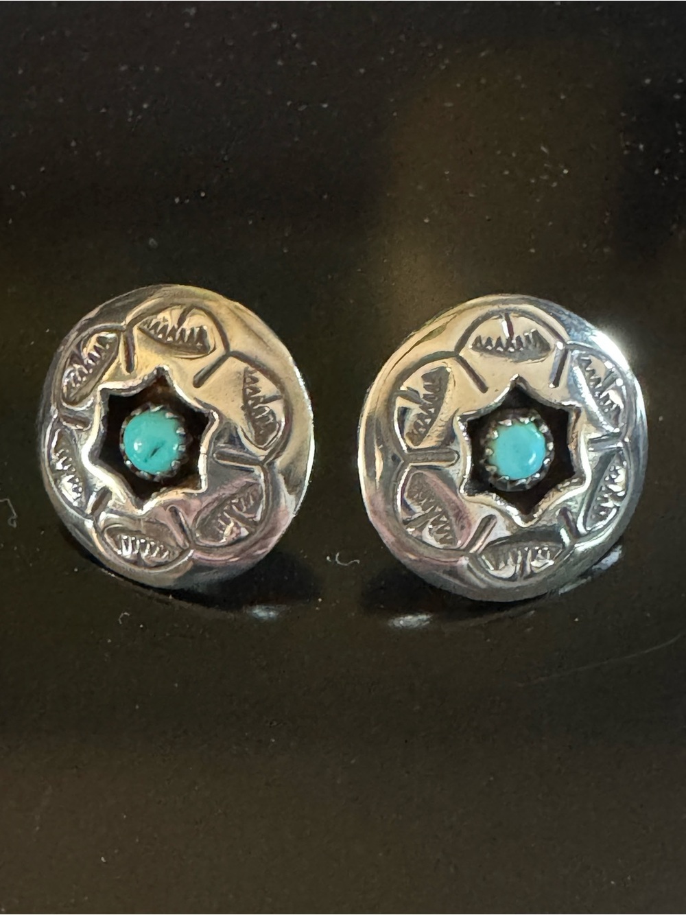 Artisan Sterling Turquoise Concho Shadowbox Earrings